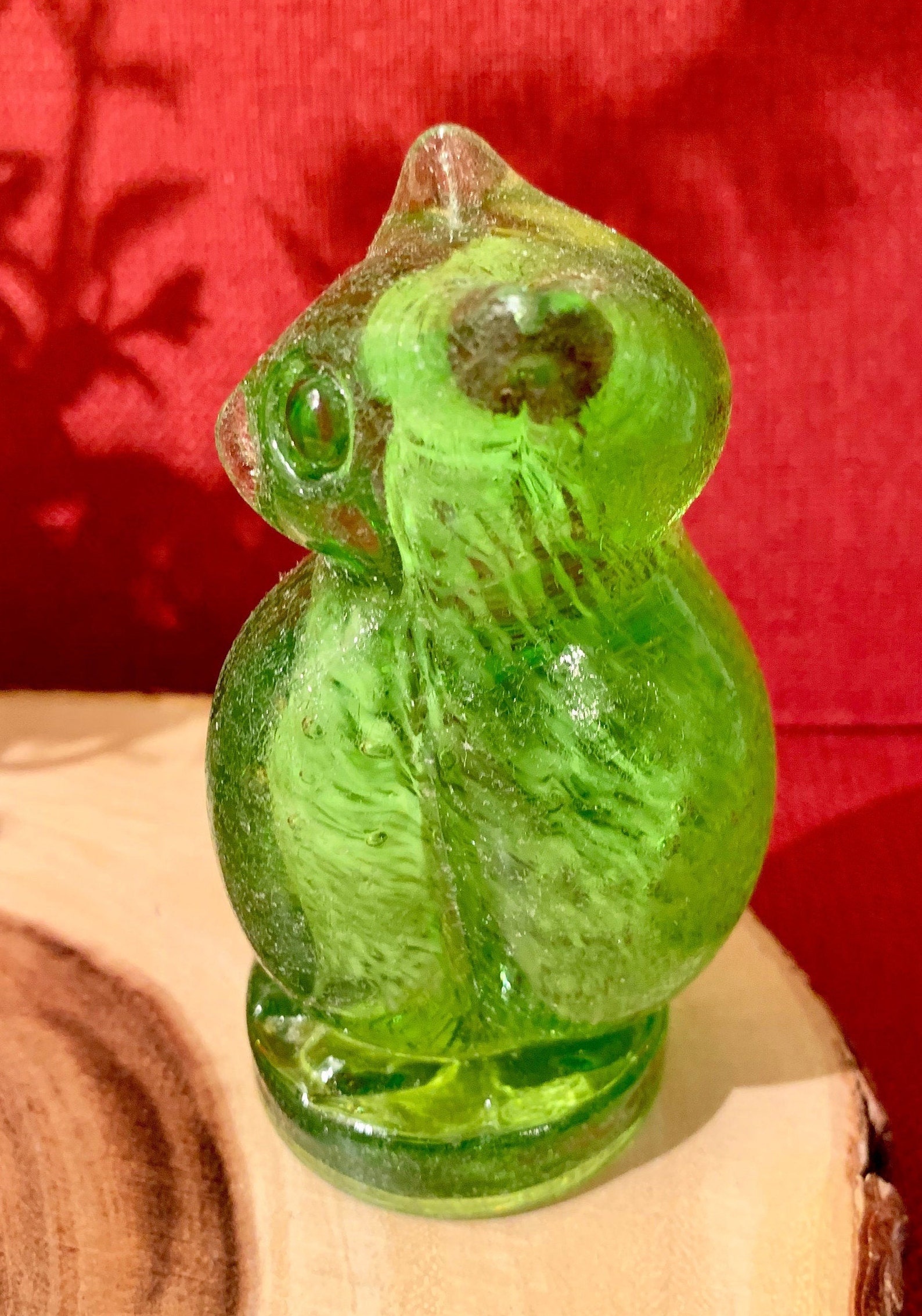 Vintage Green Glass Owl Paperweight Figurine. Beautiful Hand Etsy