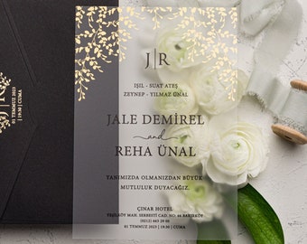 WEDDING INVITE SET, Custom Wax Seal, Acyclic Invitation, Eye-Catching Unique  Font Minimalist Floral Royal Black Envelope Wedding Card