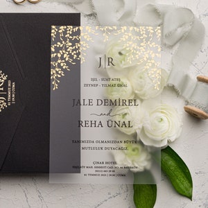 WEDDING INVITE SET, Custom Wax Seal, Acyclic Invitation, Eye-Catching Unique  Font Minimalist Floral Royal Black Envelope Wedding Card