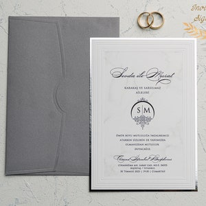 Wedding Invitation with minimalist design custom wax seal black invitation uniqe design silver foil , Wedding Invitation Set