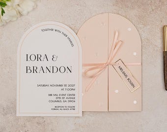 Luxury Blush Pink Wedding Invitation Set – Elegant Modern Design with Envelope – Customizable Invite, Guest Name Card Optional