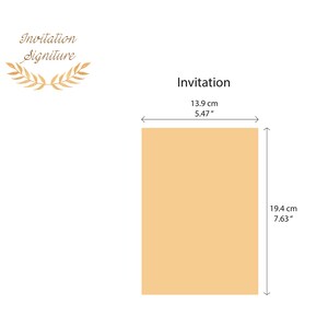 May include: A blank invitation card with a light yellow background. The card measures 5.47 inches by 7.63 inches.