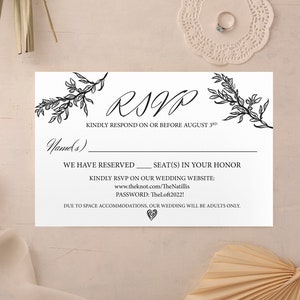 Carte RSVP imprimée et enveloppe