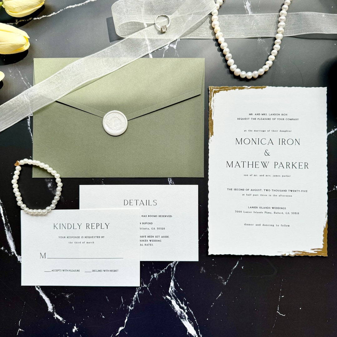 Wedding Invitation Suite With RSVP and Details Card - Gold Foil Details ...