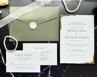 Wedding invitation suite with RSVP and details card - Gold foil details - sage green wedding invitation set with custom seal 'Jazmin' SAMPLE