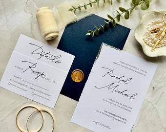 Wedding invitation suite with RSVP and details card - Gold foil details - full navy wedding invitation set with custom seal 'Salsa' SAMPLE