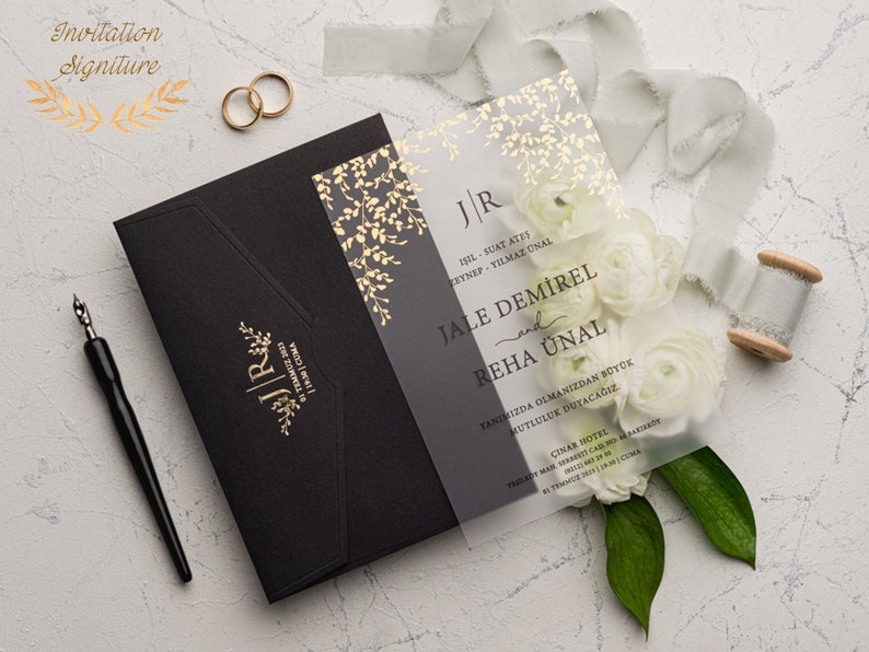 Wedding Invitation, Acrylic Invitations, Acrylic Gold Invitations, Minimalist Design, Clear Acrylic Invitation, Wedding Invitation Set image 3