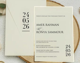 Modern Wedding Invitation Template, Digital Download, Canva Editable - Customizable Template - Minimalist Wedding Invitation
