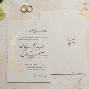 Invitación de boda, Invitaciones de papel, Invitaciones de papel dorado, Diseño minimalista, Invitación de papel de carta, Conjunto de invitación de boda