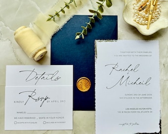 Wedding invitation suite with RSVP and details card - Gold foil details - full navy wedding invitation set with custom seal 'Salsa' SAMPLE