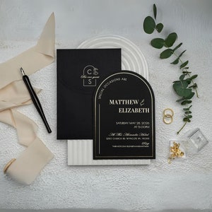 Gold Foil Printed Black Wedding Invitation - Stylish Black Invitation Design - A Stunning Combination of Black and Gold
