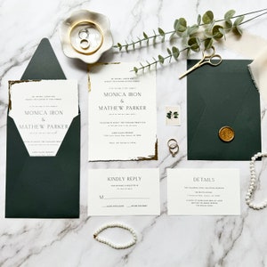 Wedding invitation suite with RSVP and details card - Gold foil details - full Wedding invitation set with custom wax seal 'Dance' SAMPLE