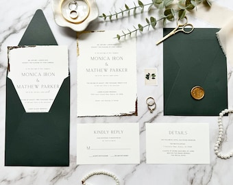 Wedding invitation suite with RSVP and details card - Gold foil details - full Wedding invitation set with custom wax seal 'Dance' SAMPLE