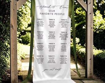 Wedding Seating Chart Banner, Custom Fabric Seating Plan, Elegant Wedding Sign, Personalized Guest List Poster, Modern Wedding Decor
