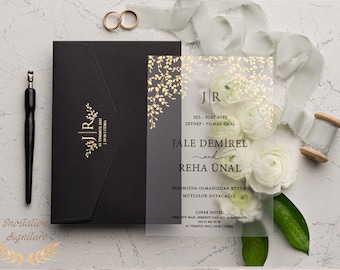 Wedding Invitation, Acrylic Invitations, Acrylic Gold Invitations, Minimalist Design, Clear Acrylic Invitation, Wedding Invitation Set