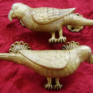 Parrot Door Handle Pair | Brass Handmade Male Female Couple Door Pull