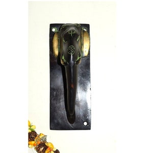Heavy Base Plate Elephant Head Door Knocker | Lord Vinayaka Face Temple Door Bell | Weight: 815 Grams Approx