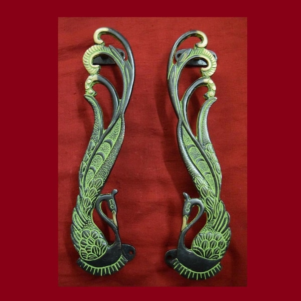 11''Inches Peacock Door Handle Pair | Brass Peacock Door Pull | Peafowl Bird Handle