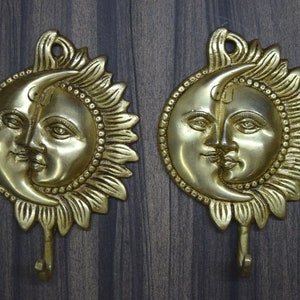 Sun Shape Hook | Brass Moon Design Hook | Set of 02 pieces | IN026
