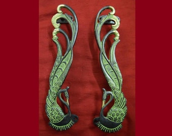 11&#39;&#39;Inches Peacock Door Handle Pair | Brass Peacock Door Pull | Peafowl Bird Handle