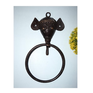 Handcarved Bastar Elephant Hanging Brass Knocker | Ganpati Lord Vinayaka Face Ring Doorbell | Vintage Style Look Welcome Furnishing Hardware