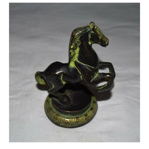 Leaping Horse Statue | 4.8&quot; Inches Horse Decorative Sculpture with Round Base | Brass Metal Handicraft Showpiece