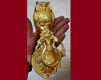 Nocturnal Bird Owl Door Knocker | Brass Outdoor Wall Hanger Doorbell | Yali Peacock Theme