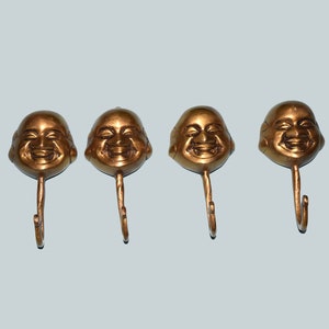 Brass Laughing Buddha Wall Hook | 4.0&#39;&#39; Inches Happy Man Head | Set of 04 Pieces