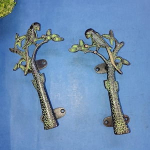 8" Inches Parrot Door Puller Hardware | Brass Parrot On Tree Door Handle Set OGL