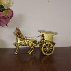 Pferd Auto Taxi Statue | Messing Mid Century Thema Pferdewagen Skulptur Tischdekoration