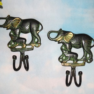 Gancho de porta em forma de elefante com bezerro | Ganchos de parede em forma de elefante de latão | Porta-gravatas para sala de estar