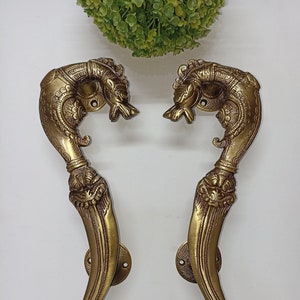 Yali Head Design Door Handle Pair | Brass Mythical Dragon Traditional Door Pull Set