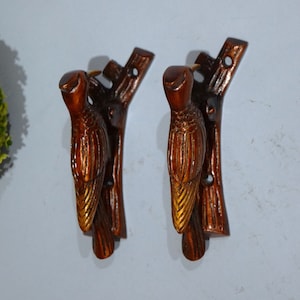 Bird Sitting On A Root Shape Door Knocker | Woodpecker Design Handcarved Door Hanging Bell
