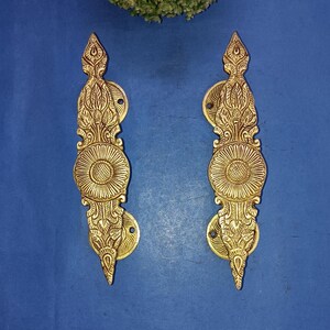 Sunflower Design Interior Door Handle Pair | Brass Flourish Art Door Pull OGL
