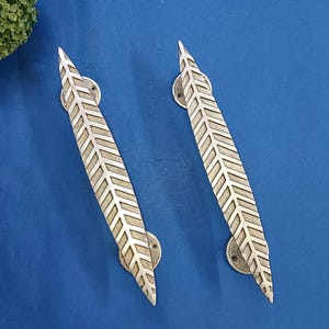 12 inch bladvormige deurgreep (paar) | Handgemaakte messing deurgreep in zilver QGL Aantal