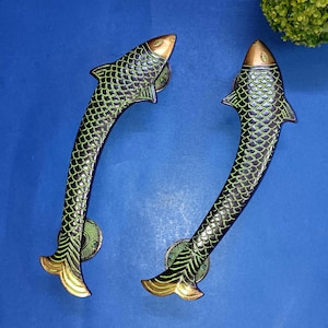 28 cm fiskdesignad entrédörrhandtag | Mässingsbeslag med nautiskt tema | Avdragarset för huvuddörr OGL