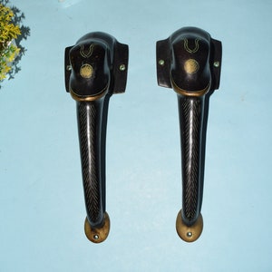 Brass Ganesha Door Handle Pair | Elephant Trunk Shape | Bungalow Main Gate Pull