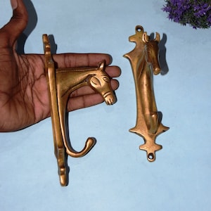 Brass Racing Pony Wall Hanging | Set of 02 Pieces | 7&#39;&#39; Inches Horse Head Shape Hook