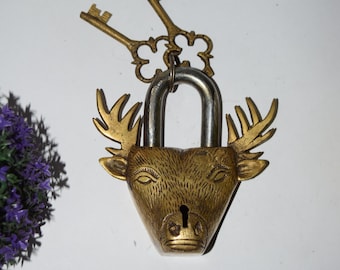 Hand Crafted Deer Face Padlock | Brass Safety Door Lock