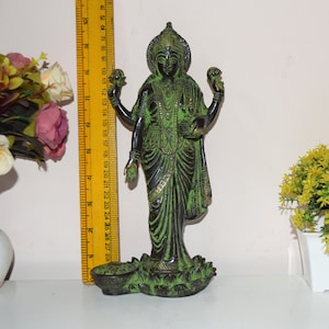 10&#39;&#39; Inches Dhana Lakshmi Statue Lotus Devi Maa | Brass Showpiece Figure Goddess Standing on Flower | Weight- 1850 Grams Approx.
