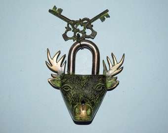 Reindeer Padlock | Brass Animal Theme Lock with 2 Keys