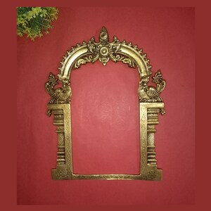 11.5" Inches Royal Darbar Design Frame Wall Hanging | Brass Peacock Engraved Prabhavali Wall Mount Decoration