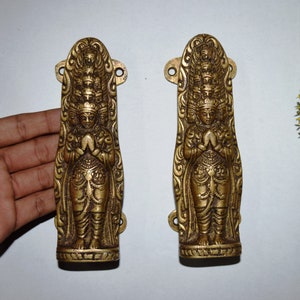 Door Handle in Form of Meenakshi Temple God with Heads | Brass Door Pull