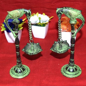 Parrot Oil Wick Lamp |  Peacock Diya Pair | Brass lamp | IN0019