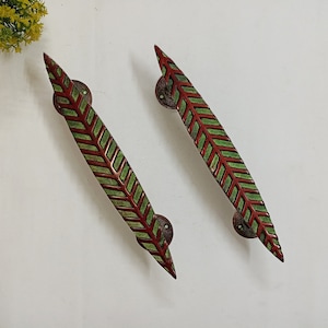 Willow Long Leaf Shape Door Handle Pair | Brass 12&quot; Inches Nature Plant Theme Home Door Decoration