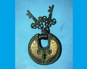 Fish Design Brass Padlock | Tibetan Fish Engraving Protection Security Lock