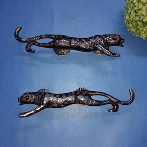 Tiger Round Base Door Handle Set | Brass Jaguar Design Entrance Door Pull Decoration Showpiece OGL
