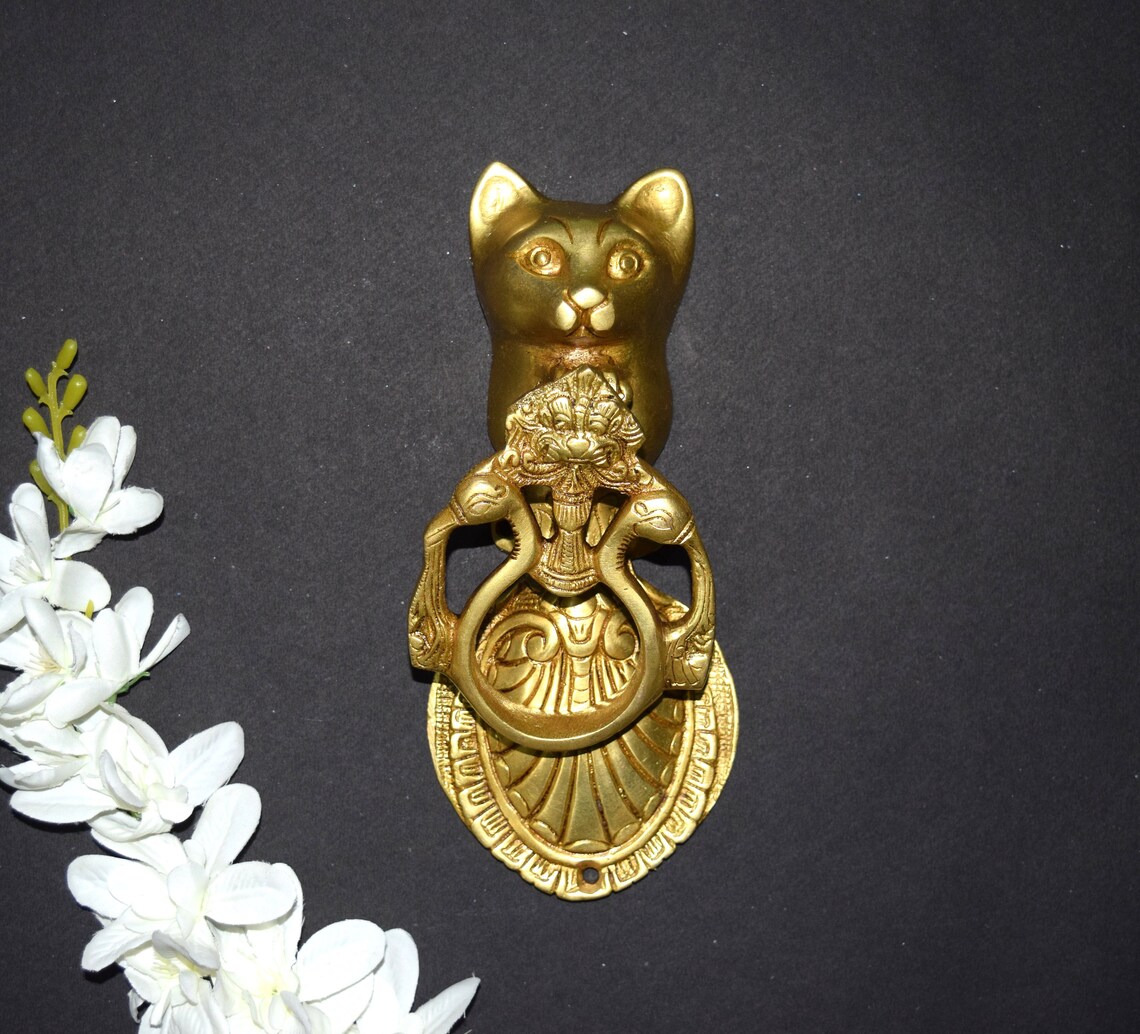 Tomcat Door Knocker Brass Pussycat Theme Doorbell Door Etsy