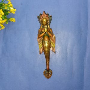 13'' Inches Mermaid Shape Door Handle | Brass Door Pull | Mythical Snake Lady With Wings