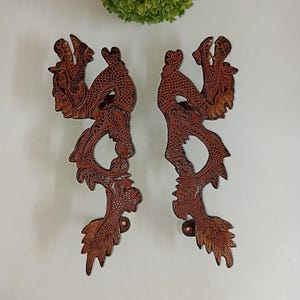 10.5" Inches Fire Dragon Door Handle Set | Brass Mythical Creature Theme Bedroom Door Puller Grab Decor